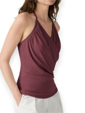 NWT OGL Sandwashed Modal Halter Neck Surplice Ruched Bandless Bra Top Medium
